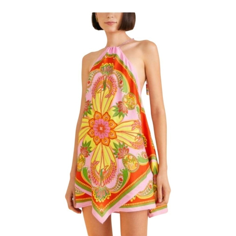 Farm Rio NWT SZ LGE Beach Toucans Scarf Lenzing Ecovero viscose mini‎ dress
